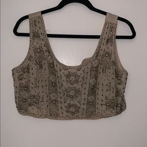 Tan and Gold beaded Crop top